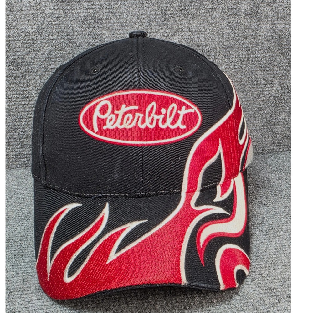Vintage Peterbilt Hat Cap Snap Back Black Red Trucker Semi Truck Mens OSFA 90s